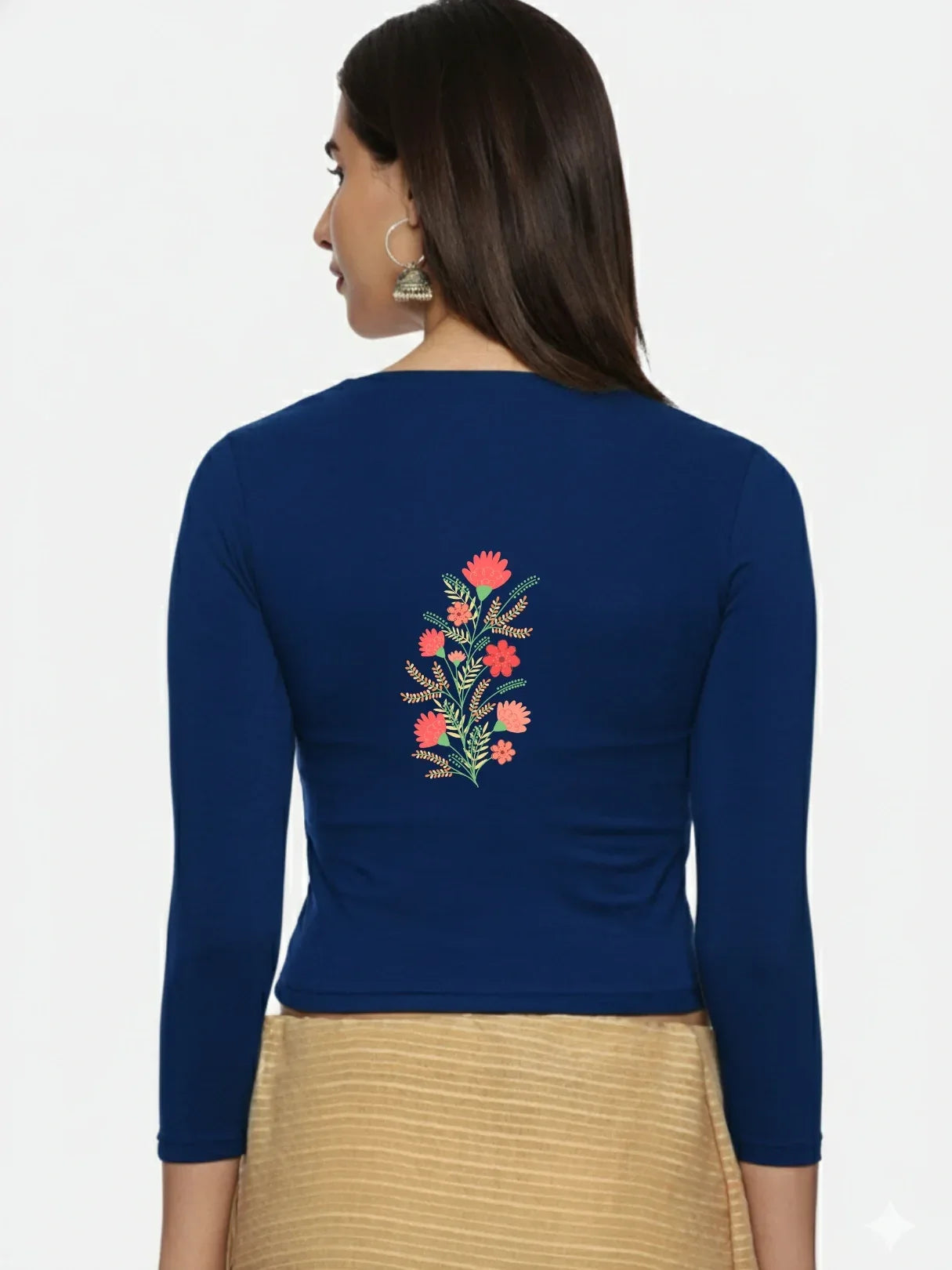 Women Three Fourth Sleeve Back Print Stretchable Blouse U0182 - notyetbyus