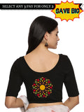 Women Back Printed Stretchable Half Sleeve Blouse U0144 Black