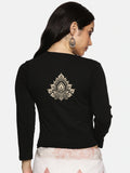 Women Three Fourth Sleeve Back Print Stretchable Blouse U0152 Black