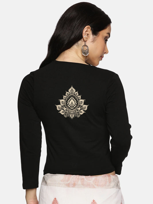 Women Three Fourth Sleeve Back Print Stretchable Blouse U0152 - notyetbyus