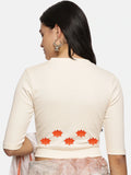 Women Back Printed Stretchable Elbow Sleeve RIB Blouse U0147 Cream