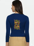 Women Three Fourth Sleeve Back Print Stretchable Blouse U0183 Royal Blue