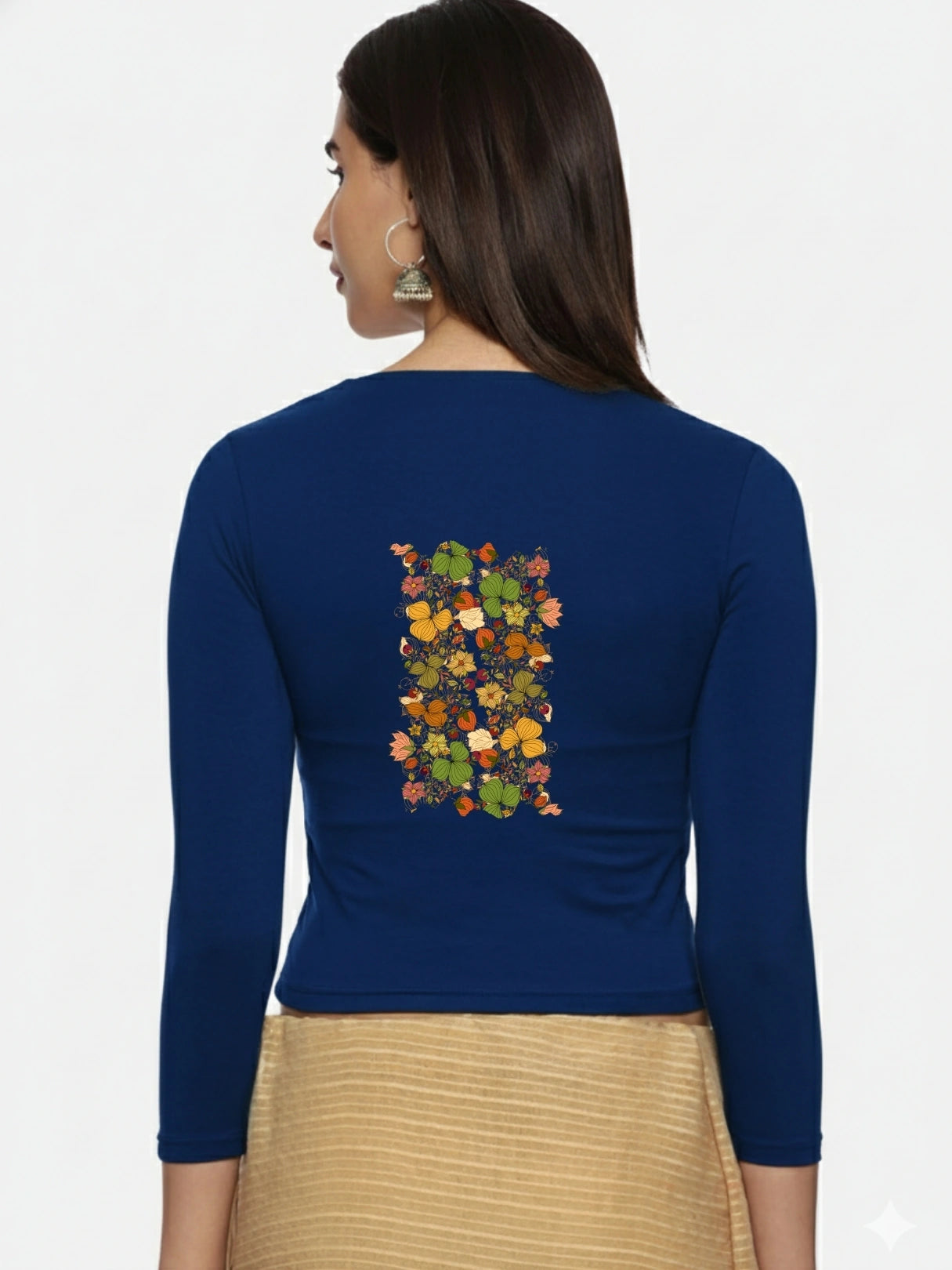 Women Three Fourth Sleeve Back Print Stretchable Blouse U0183 - notyetbyus