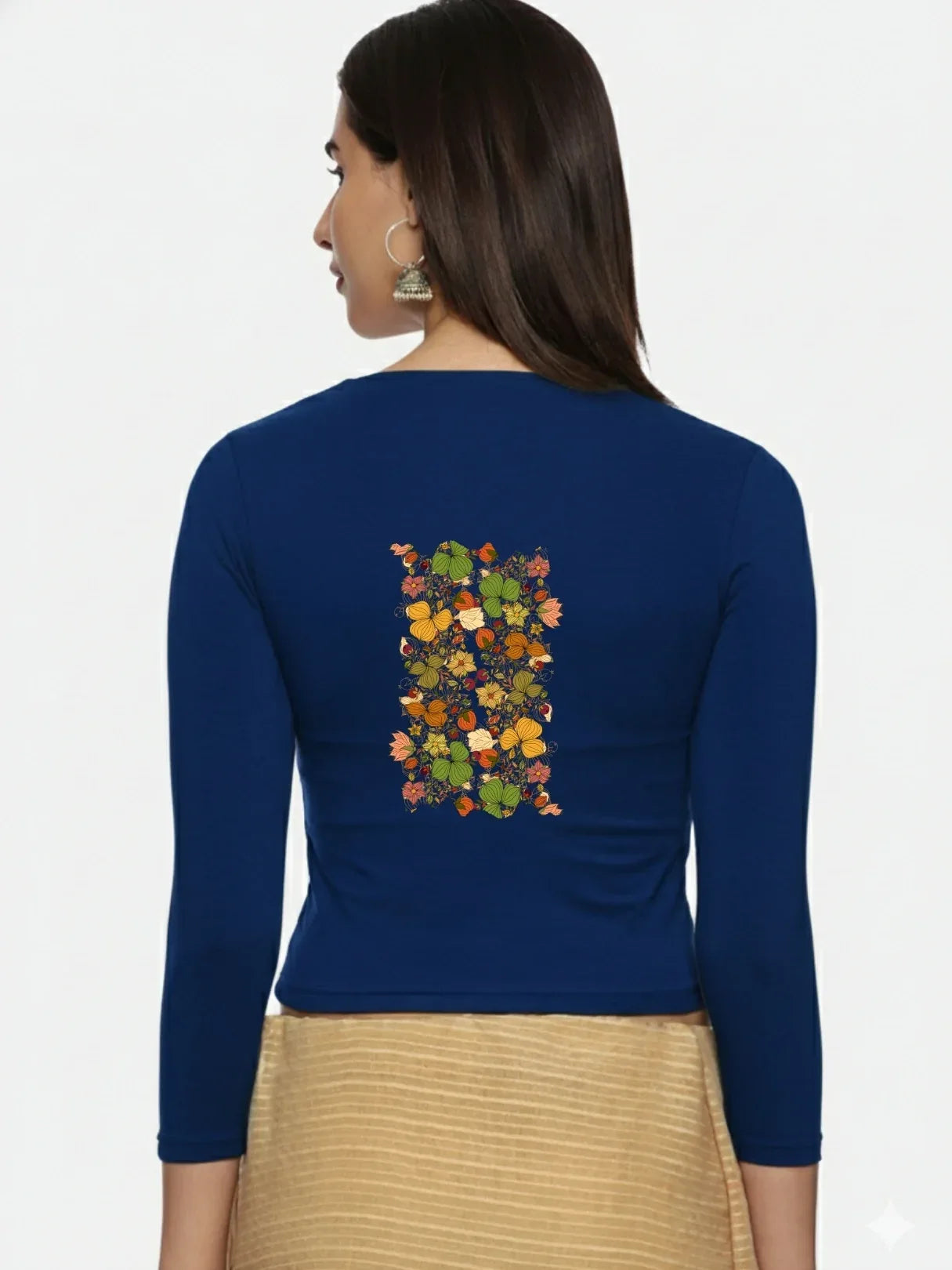 Women Three Fourth Sleeve Back Print Stretchable Blouse U0183 - notyetbyus