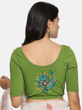 Women Back Printed Stretchable Half Sleeve Blouse U0135 Mehndi Green