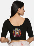 Women Back Printed Stretchable Half Sleeve Blouse U0140 Black