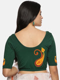 Women Back Printed Stretchable Half Sleeve Blouse U0177 Bottle Green