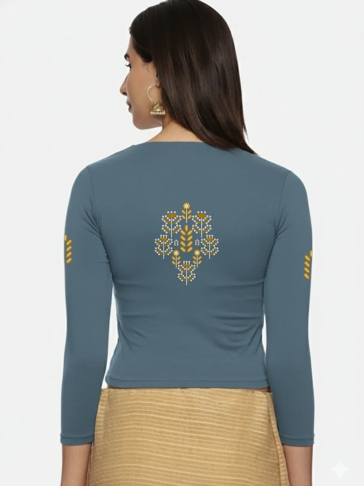 Women Three Fourth Sleeve Back Print Stretchable Blouse U0180 - notyetbyus