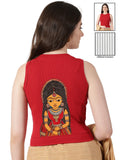 Women Back Printed Stretchable Sleeveless Close Neck RIB Blouse U0235 Red