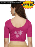 Women Back Printed Stretchable Half Sleeve Blouse U0198 Rani Pink