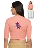 Women Back Printed Stretchable Elbow Sleeve RIB Blouse U0253 Peach