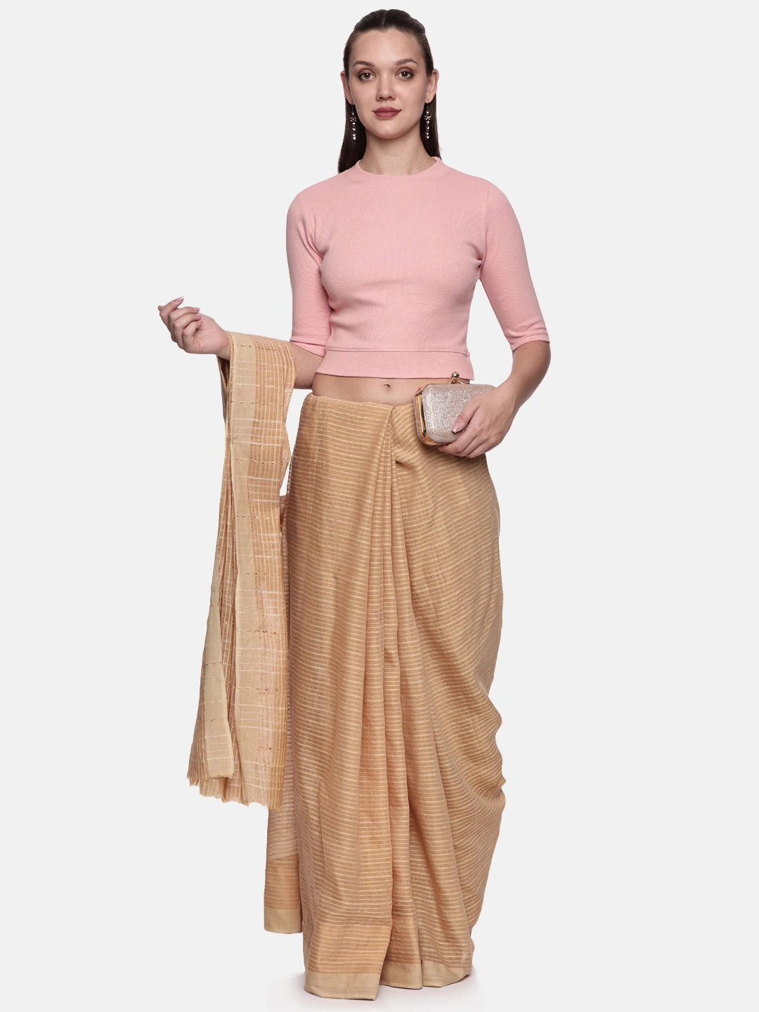 Women Plain Stretchable Elbow Sleeve RIB Blouse U0121 Blush Pink