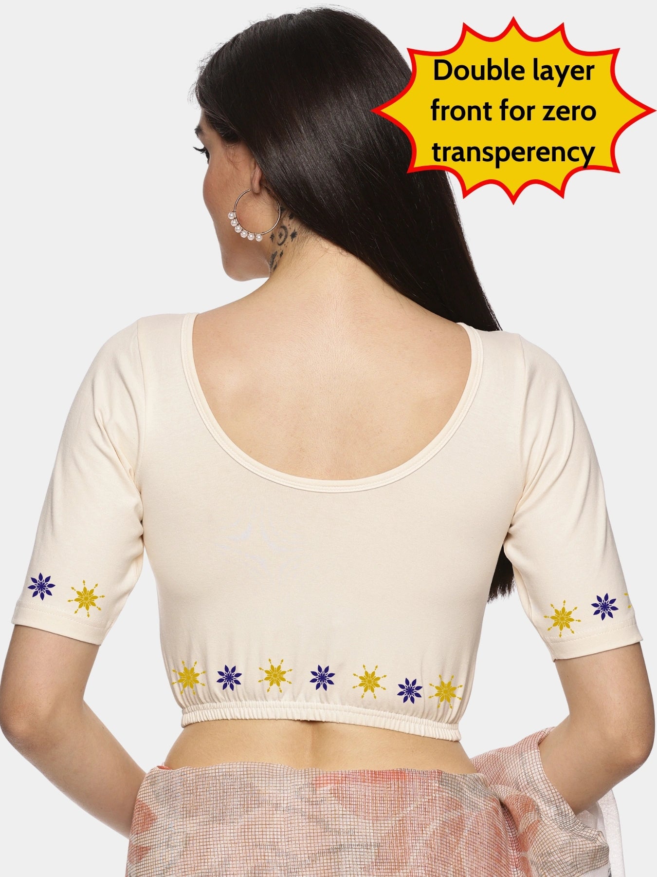 Women Back Printed Stretchable Blouse U0193