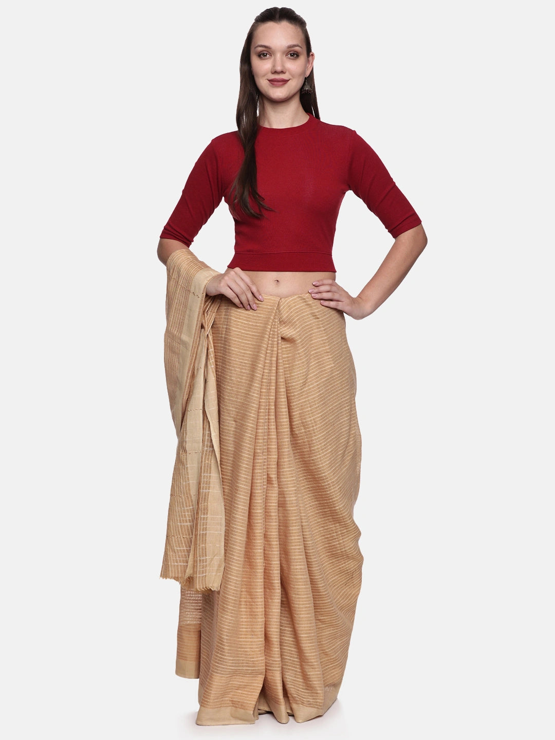 Women Plain Stretchable Elbow Sleeve RIB Blouse U0121 Burgandy