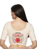 Women Back Printed Stretchable Half Sleeve Blouse U0141 Cream