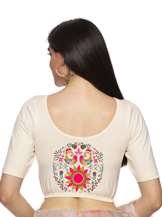 Women Back Printed Stretchable Blouse U0141 - notyetbyus