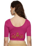 Women Back Printed Stretchable Half Sleeve Blouse U0197 Rani Pink