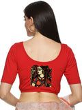 Women Back Printed Stretchable Half Sleeve Blouse U0162 Red