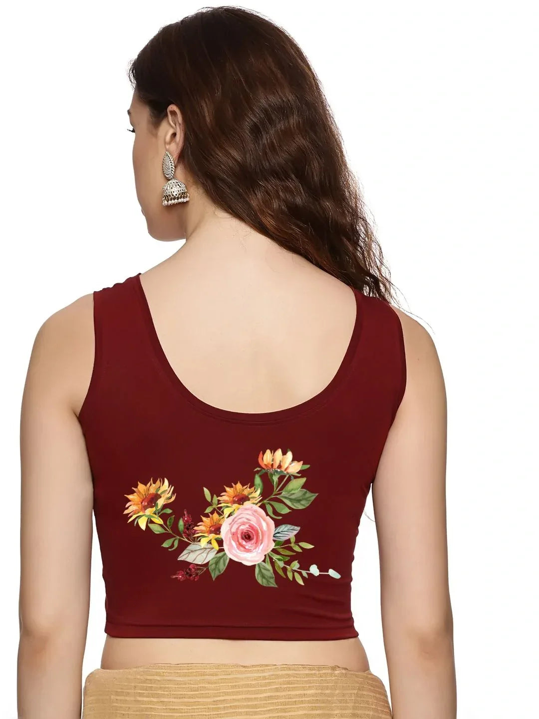 Women Sleevless Back Printed Stretchable Blouse U0202 - notyetbyus