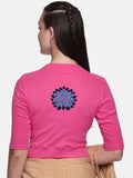 Women Back Printed Stretchable Elbow Sleeve RIB Blouse U0169 Bubble Gum Pink