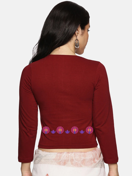 Women Three Fourth Sleeve Back Print Stretchable Blouse U0153 - notyetbyus