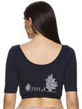 Women Back Printed Stretchable Half Sleeve Blouse U0165 Navy