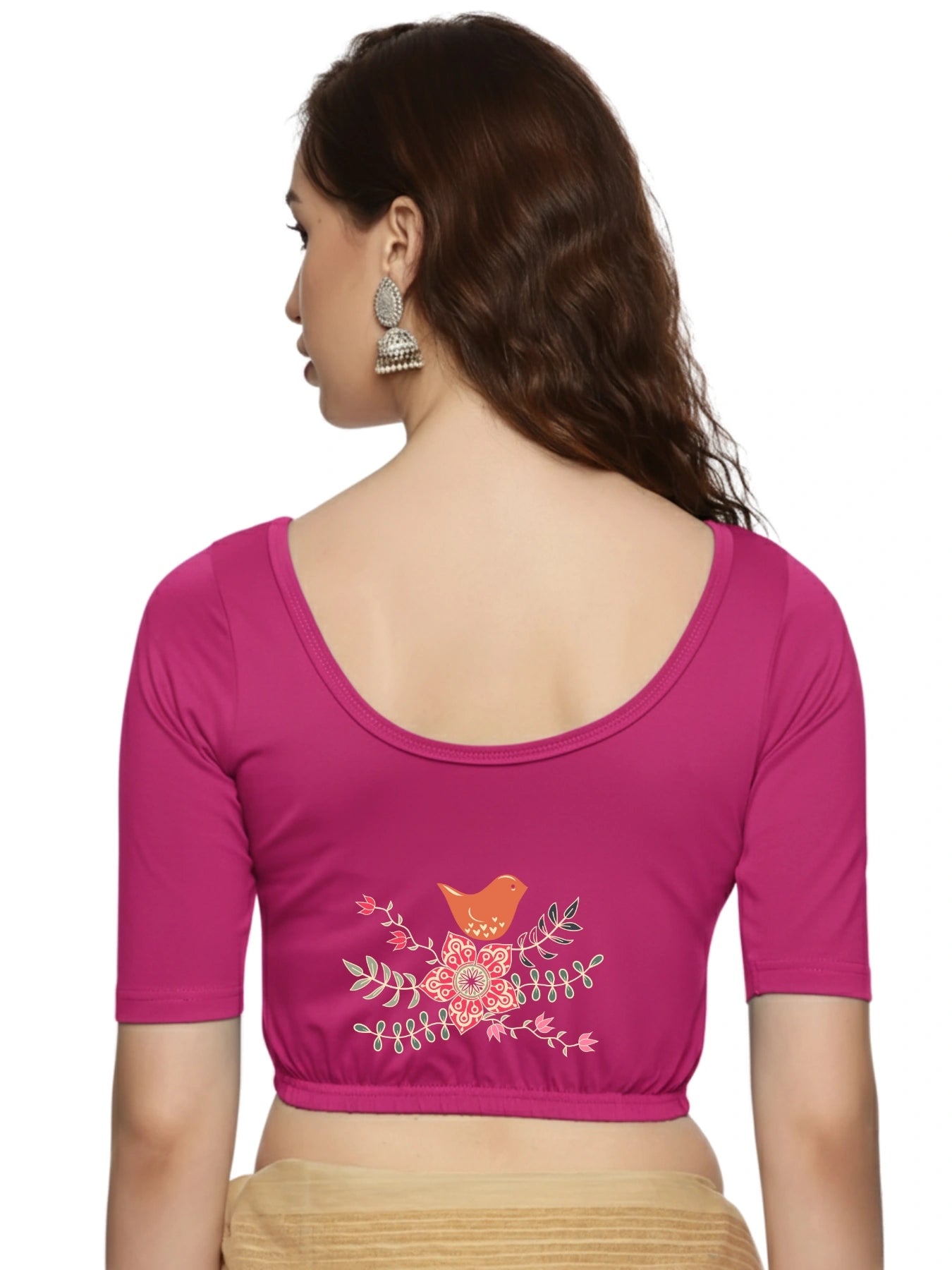 Women Back Printed Stretchable Blouse U0196