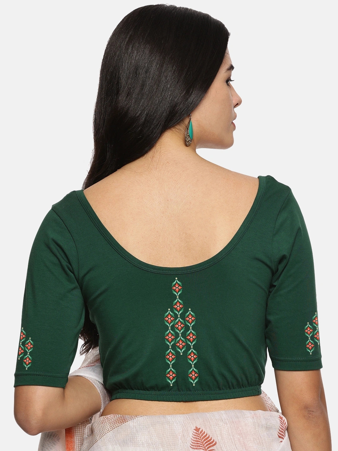 Women Back Printed Stretchable Blouse U0178