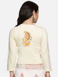 Women Three Fourth Sleeve Back Print Stretchable Blouse U0102 Cream