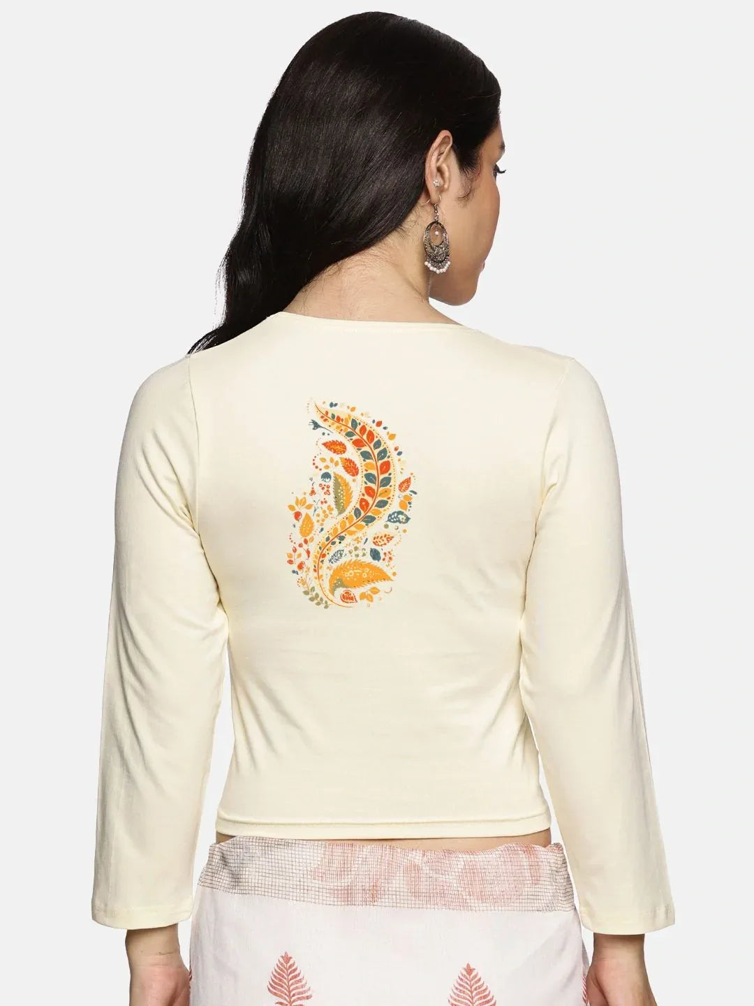 Women Three Fourth Sleeve Back Print Stretchable Blouse U0102 - notyetbyus