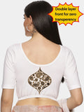 Women Back Printed Stretchable  Half Sleeve Blouse U0194 White