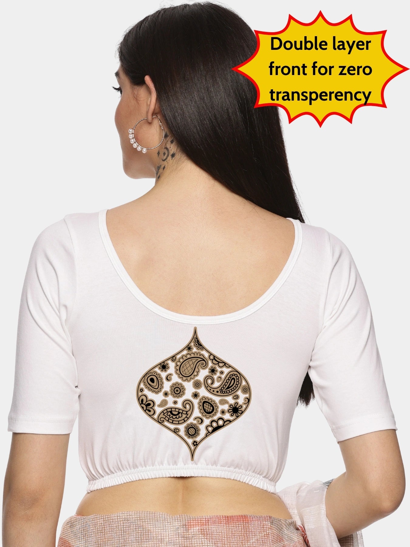 Women Back Printed Stretchable Blouse U0194
