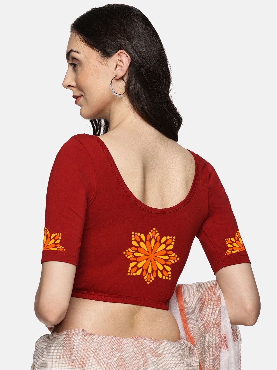 Women Back Printed Stretchable Blouse U0175