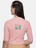Women Back Printed Stretchable Elbow Sleeve RIB Blouse U0155 Blush Pink