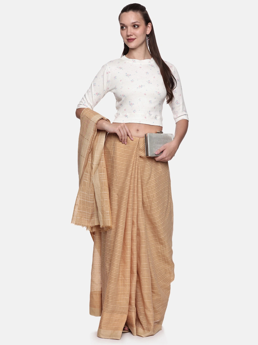 Women Allover Printed Stretchable Elbow Sleeve RIB Blouse UA017 - notyetbyus