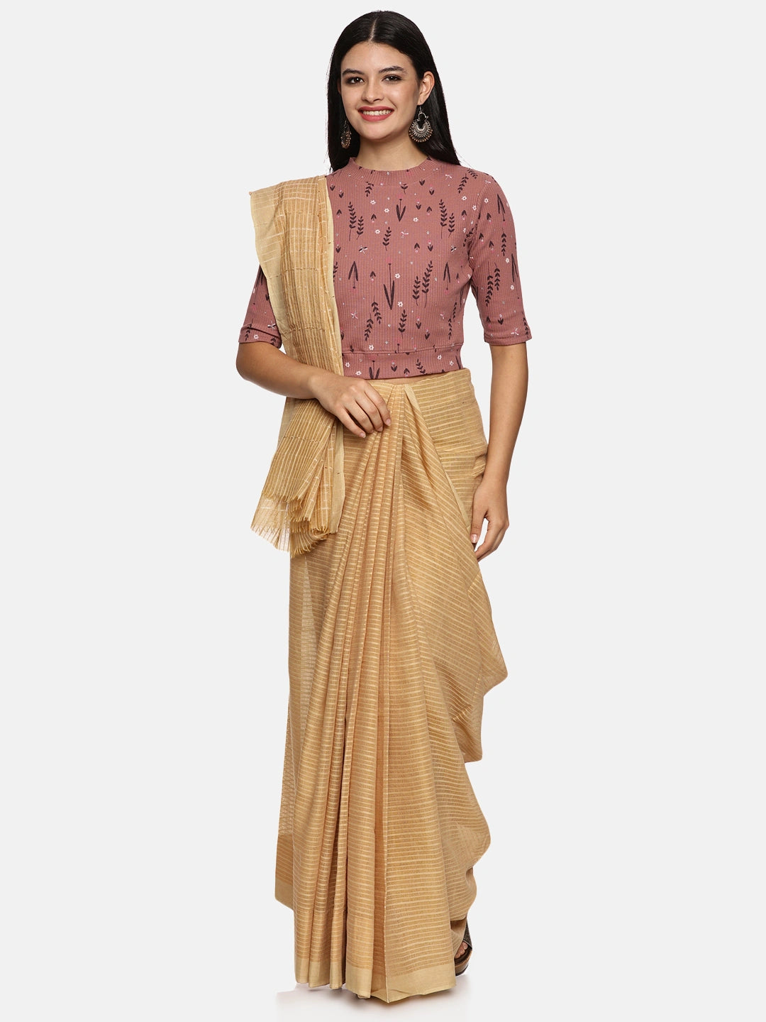 Women Allover Printed Stretchable Elbow Sleeve RIB Blouse UA015 - notyetbyus