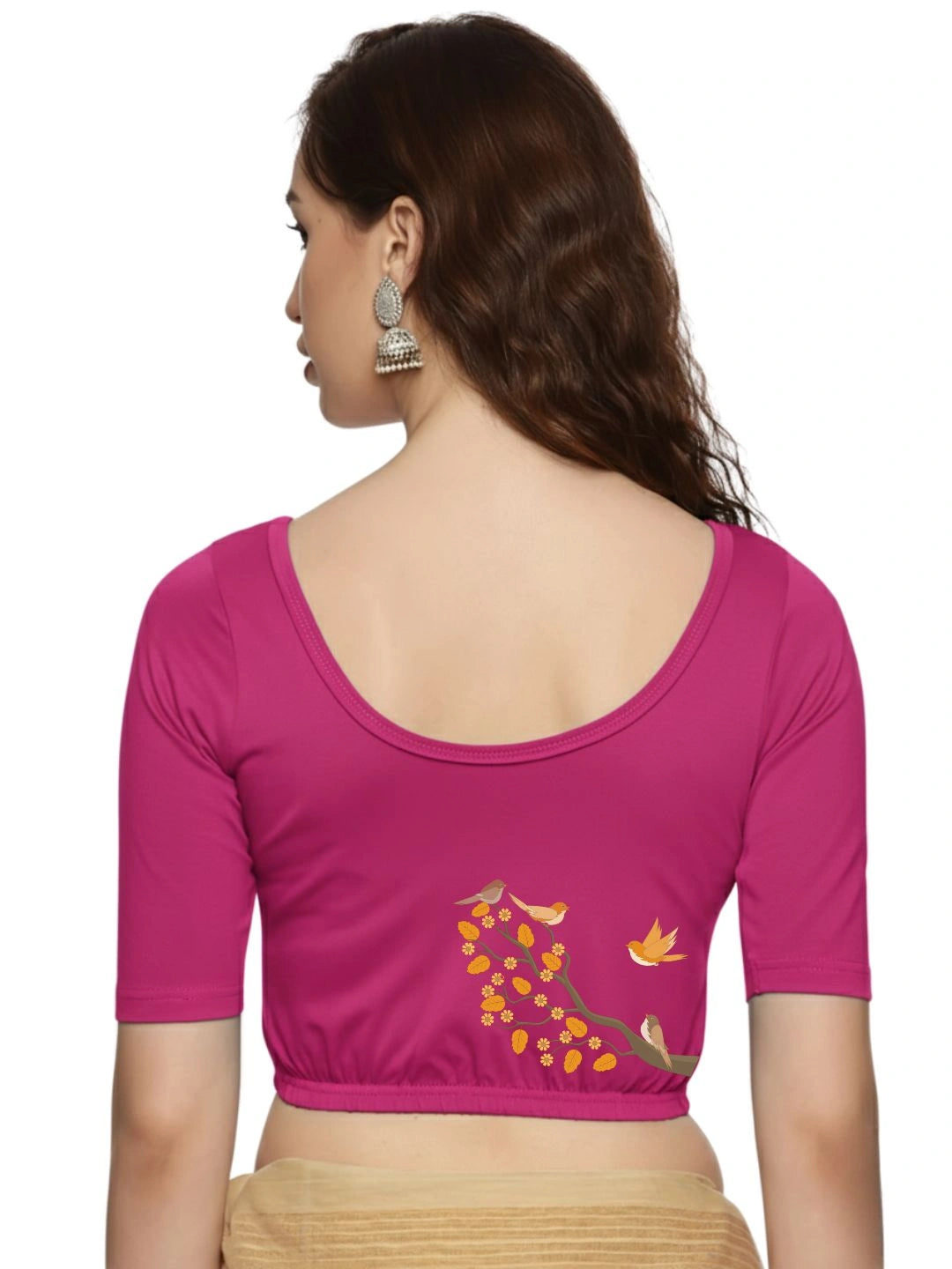 Women Back Printed Stretchable Blouse U0199