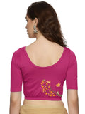 Women Back Printed Stretchable  Half Sleeve Blouse U0199 Rani Pink