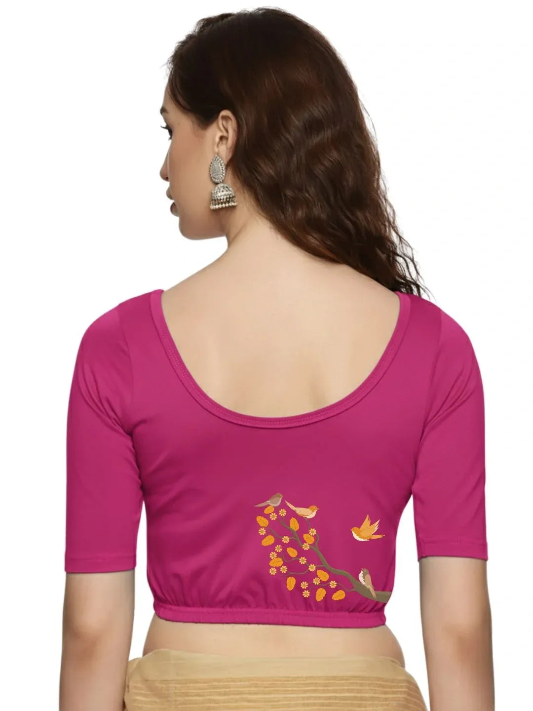 Women Back Printed Stretchable Blouse U0199 - notyetbyus