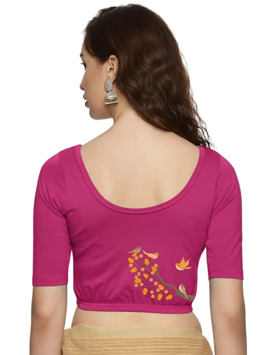 Women Back Printed Stretchable Blouse U0199 - notyetbyus