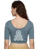 Women Back Printed Stretchable Half Sleeve Blouse U0224 Elephant Grey