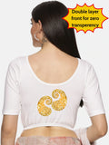 Women Back Printed Stretchable Half Sleeve  Blouse U080 White