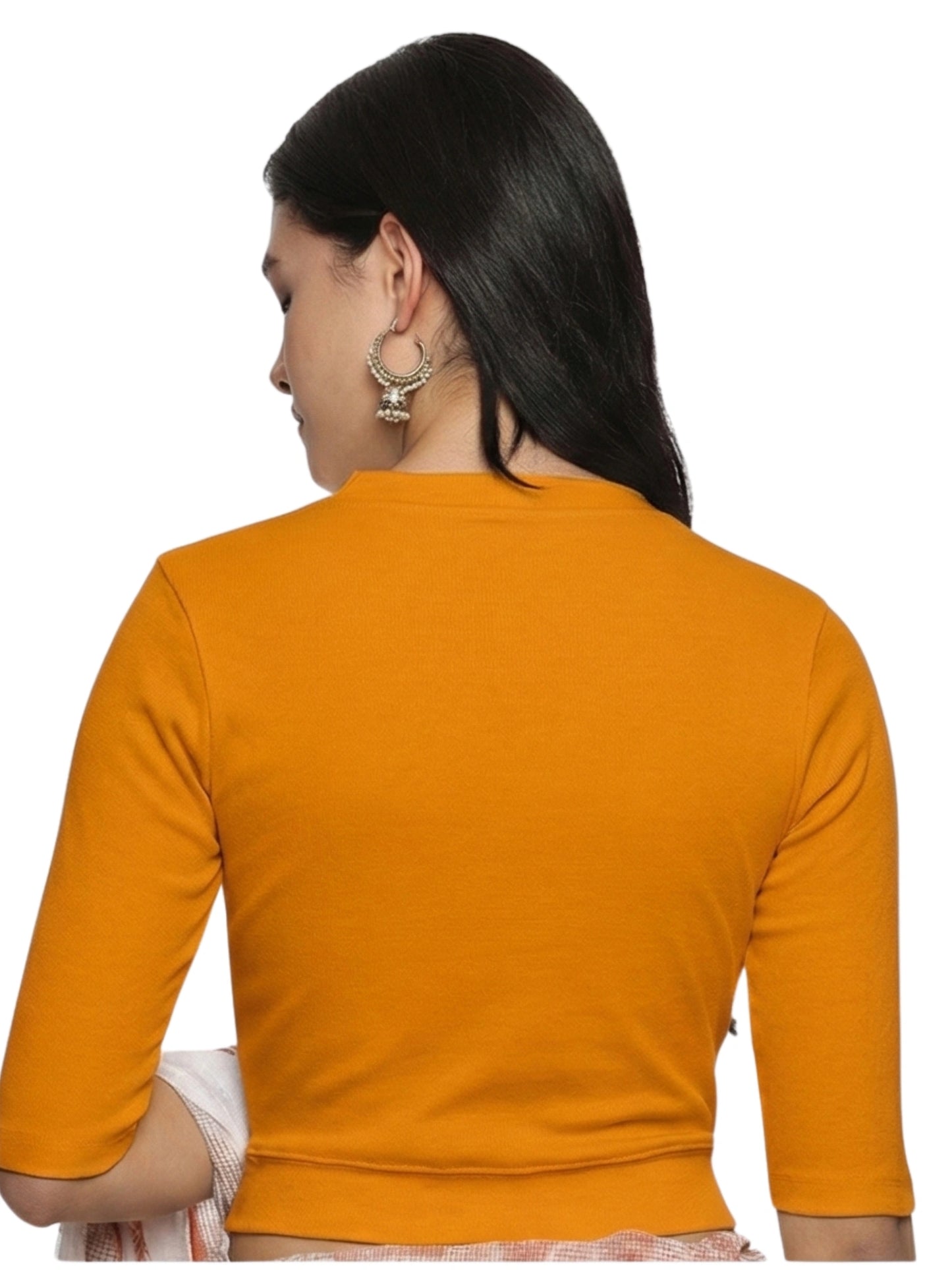 Women Plain Stretchable Elbow Sleeve RIB Blouse U0121 Mustard