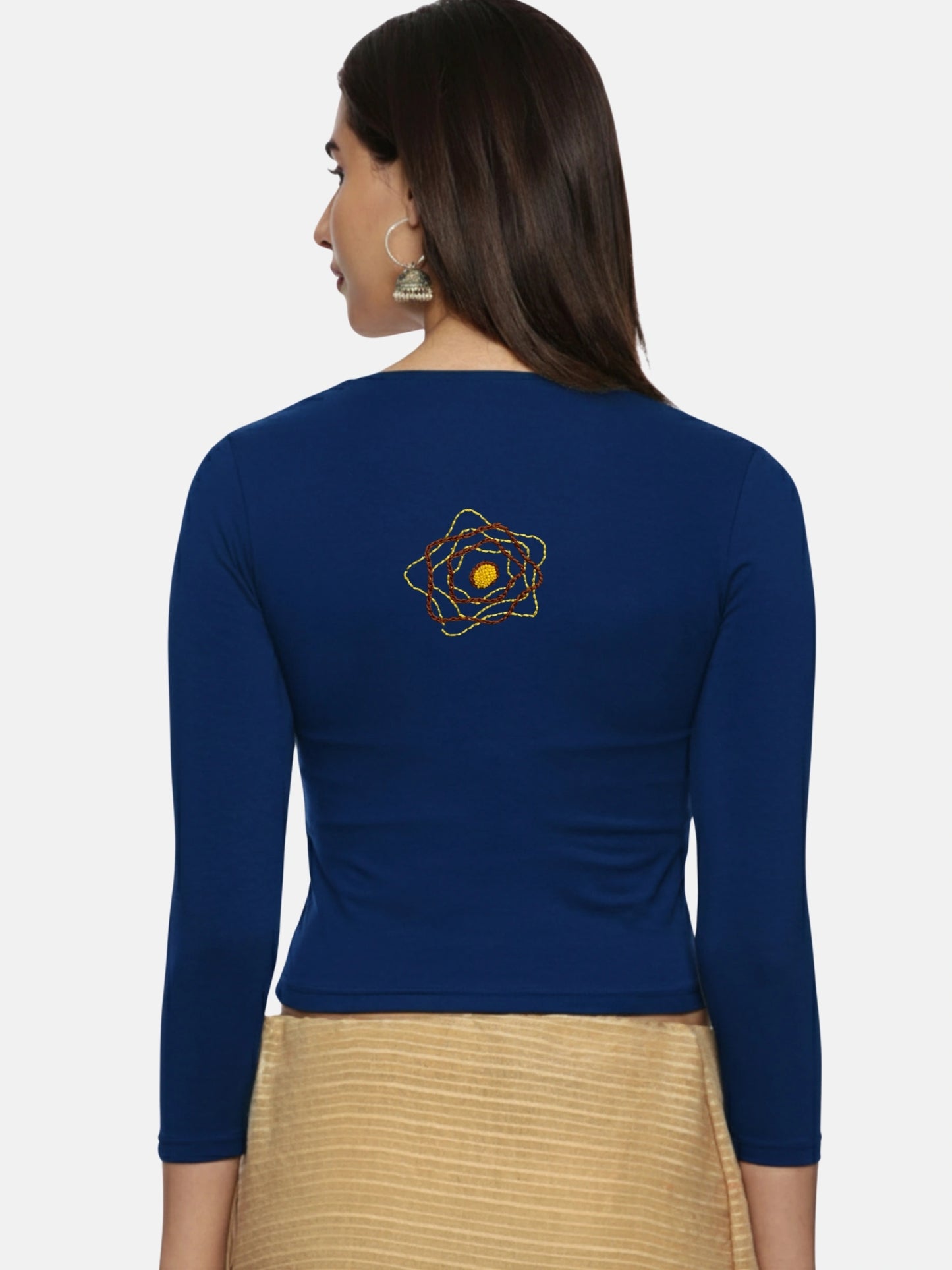 DIY Embroidery Kit with Women Stretchable Three Fourth Sleeve Blouse E02 – Royal Blue