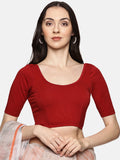 Women Plain Stretchable Half Sleeve Blouse U01A Brick Red