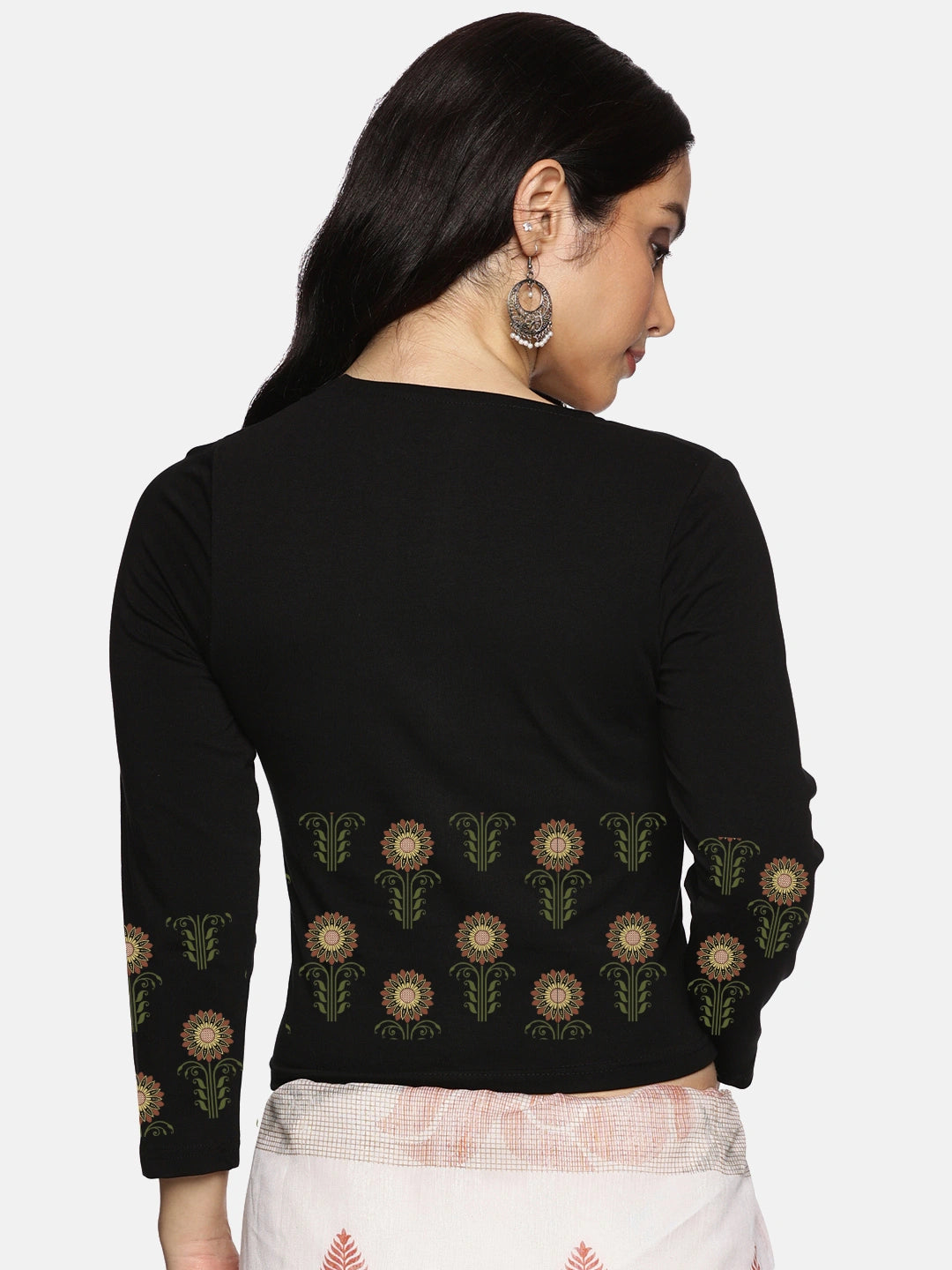 Women Three Fourth Sleeve Back Print Stretchable Blouse U0124 - notyetbyus