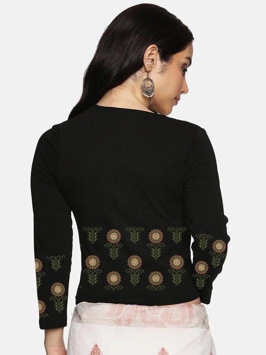 Women Three Fourth Sleeve Back Print Stretchable Blouse U0124 - notyetbyus