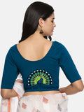Women Back Printed Stretchable  Half Sleeve Blouse U0143 peacock
