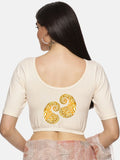 Women Back Printed Stretchable Half Sleeve  Blouse U080 Cream