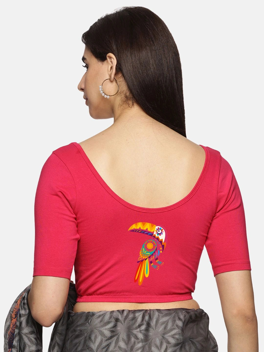 Women Back Printed Stretchable Blouse U010 - notyetbyus
